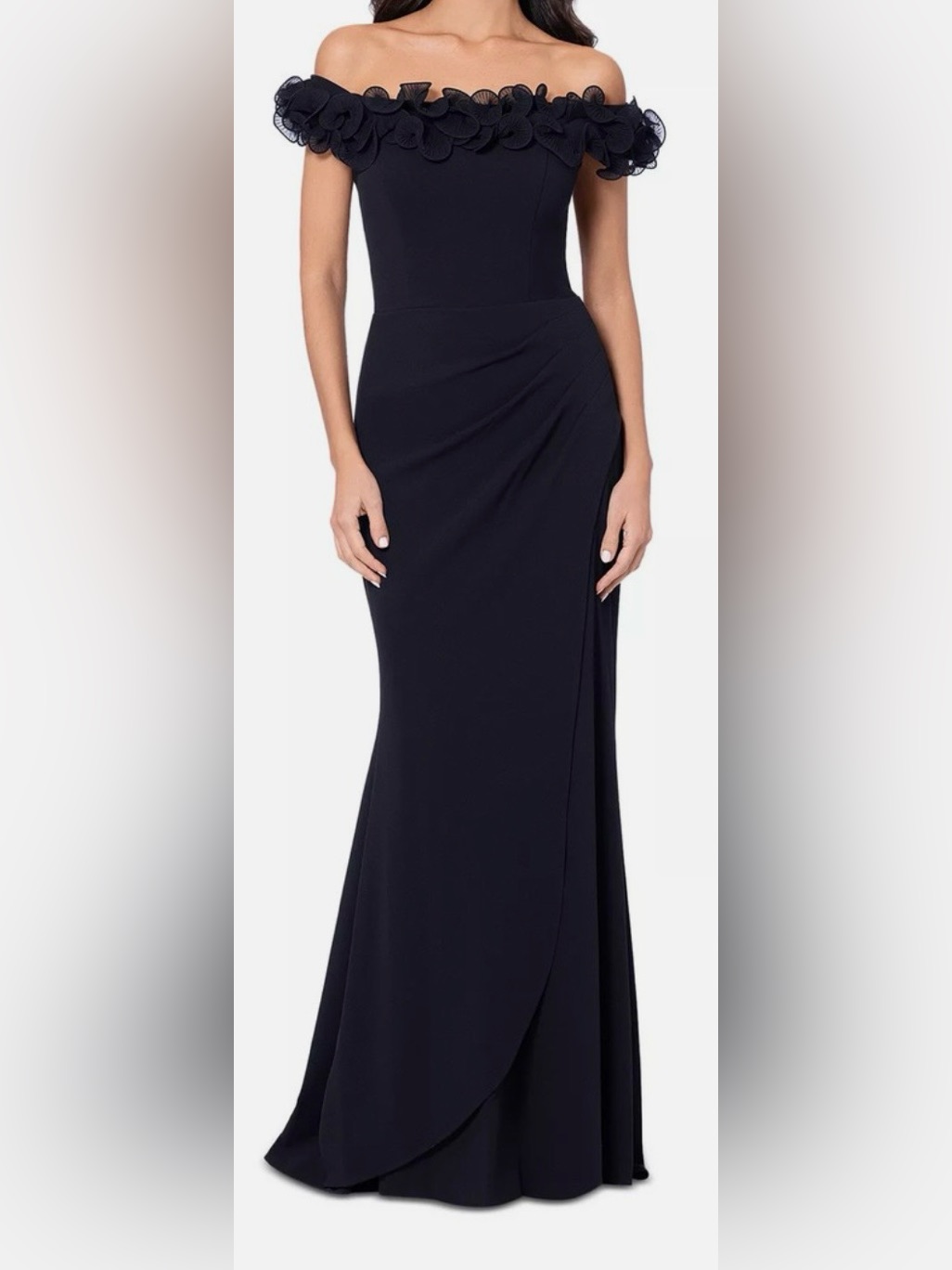 Xscape Black Off Shoulder Evening Gown